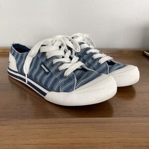 Rocket Dog Womens 8.5 Blue White Striped Low Top Lace Up Sneakers